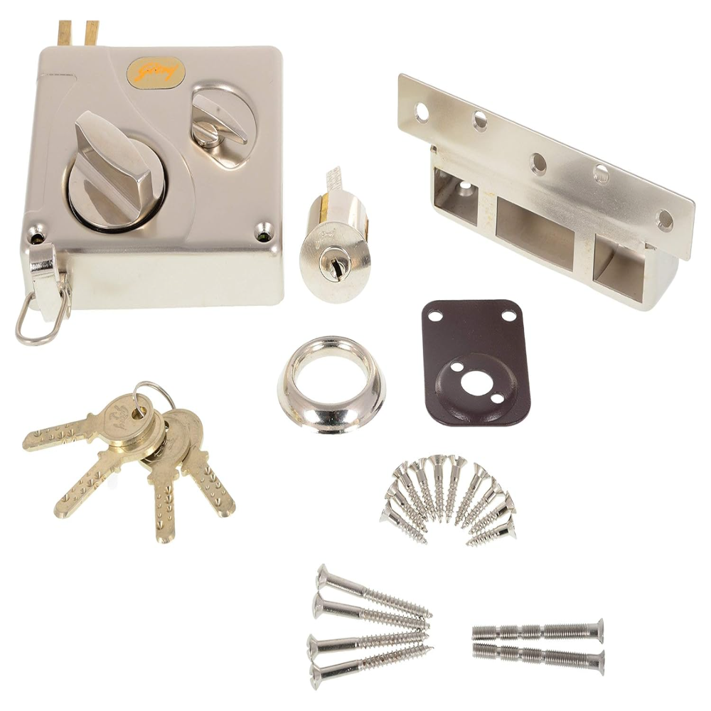 Godrej Rim Lock I Tribol 1 CK Latchbolt I For Home Main door I for Outside Opening Door  and LeftorRight Handed Doors I 4 Keys I 15 Year Warranty I Automatic Locking I Lacquer Finish